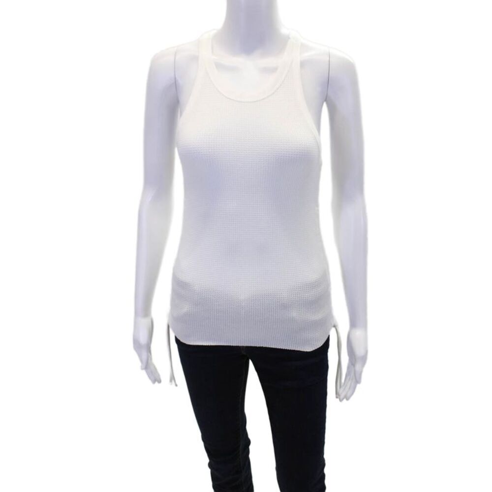 The Range Womens Cotton Textured Scoop Neck Gather Tank Top White Size M